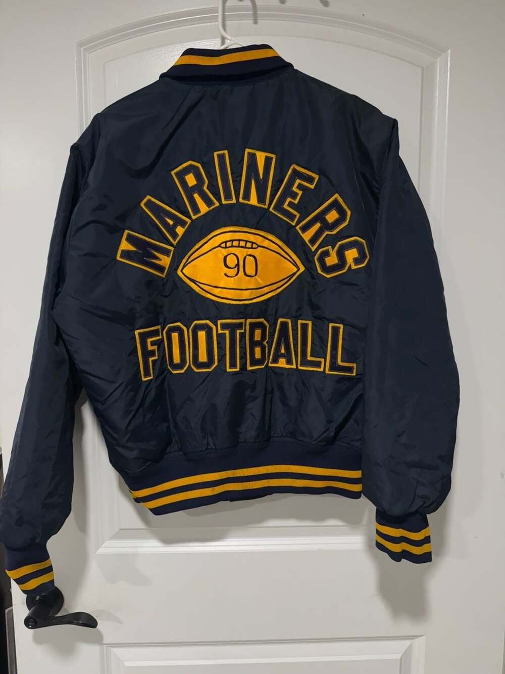 Vintage 80s 90s Mariners Football Satin Varsity Bomber Jacket USA Streetwear